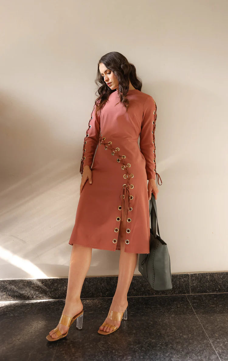 terracotta lace dress Azazie Tianna