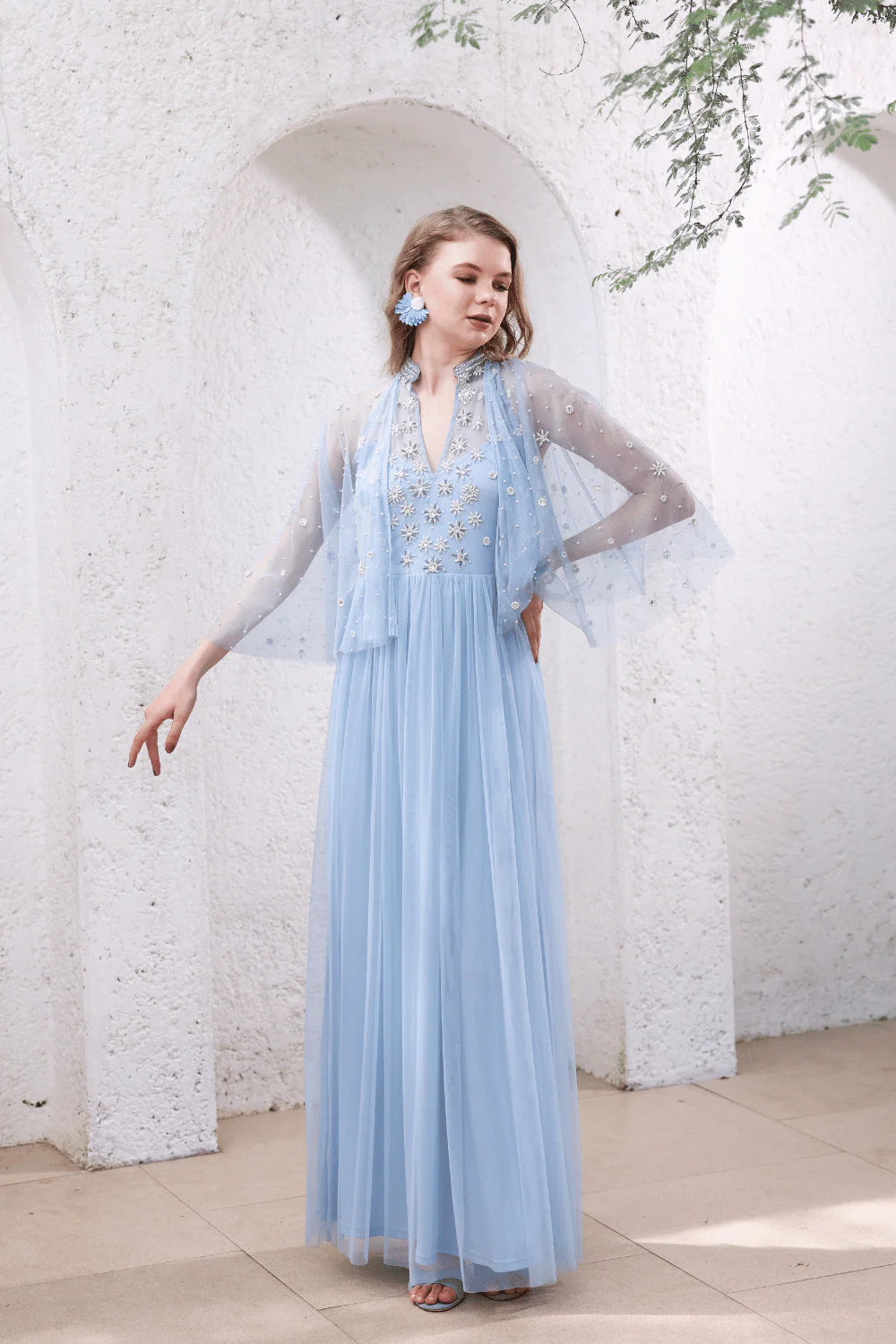 blue dress for baby girl Powder Blue Beaded Dress + Cape – Edition Two