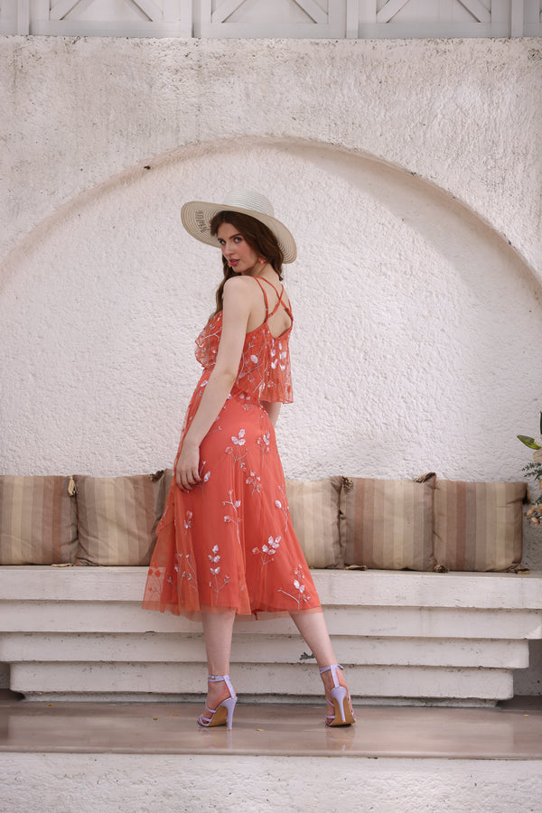 Coral Floral Midi Dress