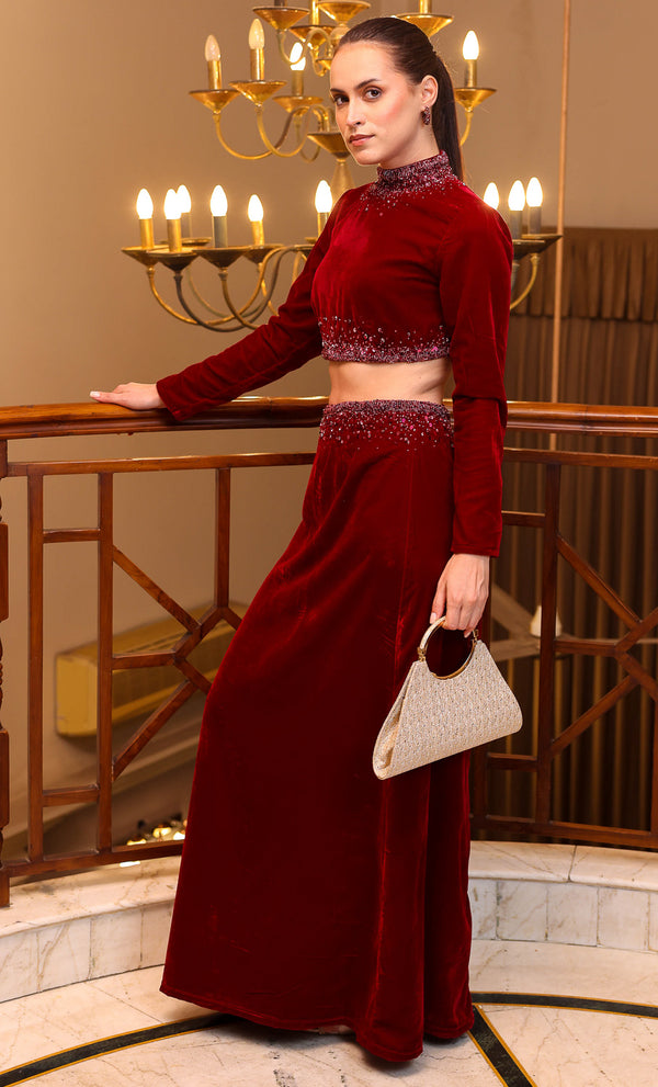 Deep red Velvet Crop Set