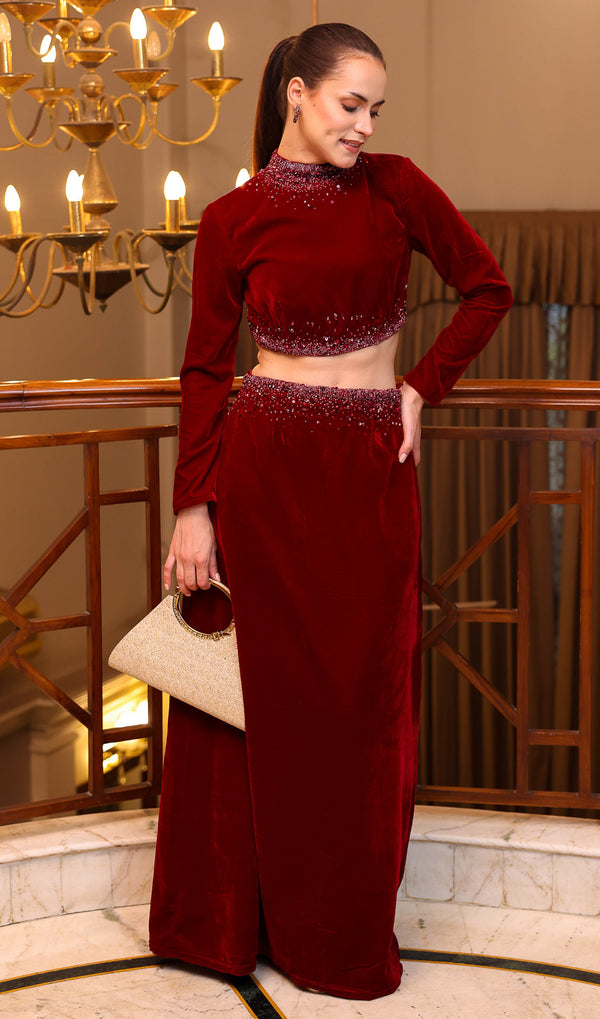 Deep red Velvet Crop Set