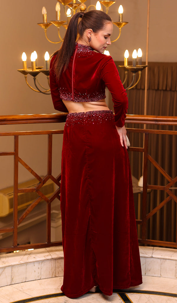 Deep red Velvet Crop Set