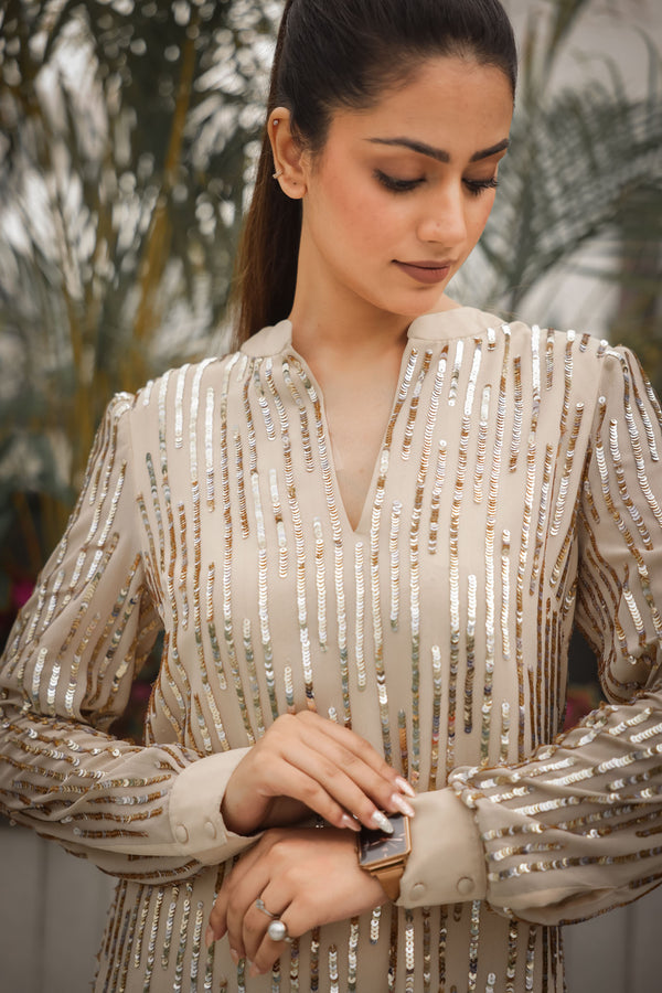 Champagne Sequin Embellished Dress