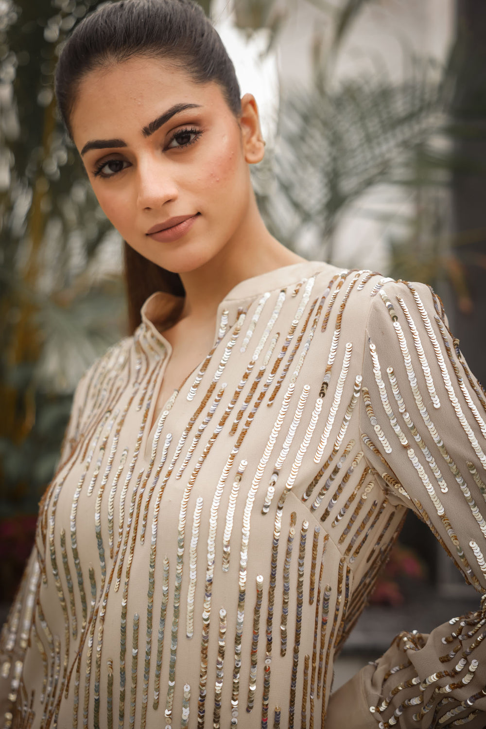 Champagne Sequin Embellished Dress
