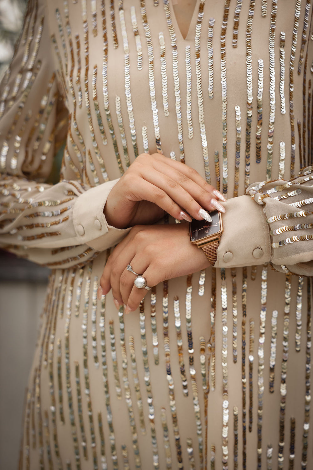 Champagne Sequin Embellished Dress