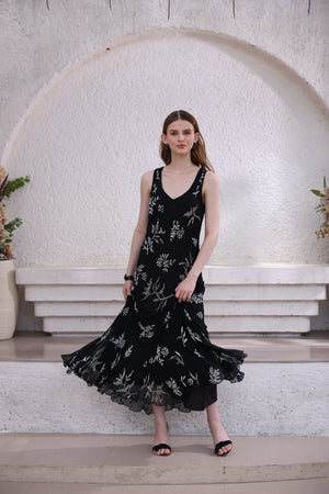 Black Hand-Beaded Dress