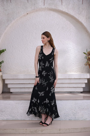 Black Hand-Beaded Dress