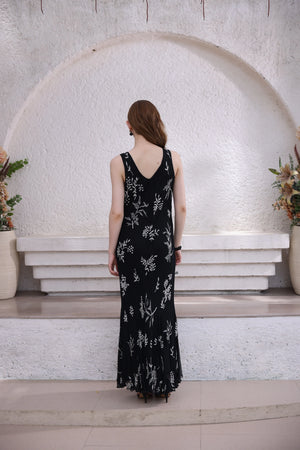 Black Hand-Beaded Dress