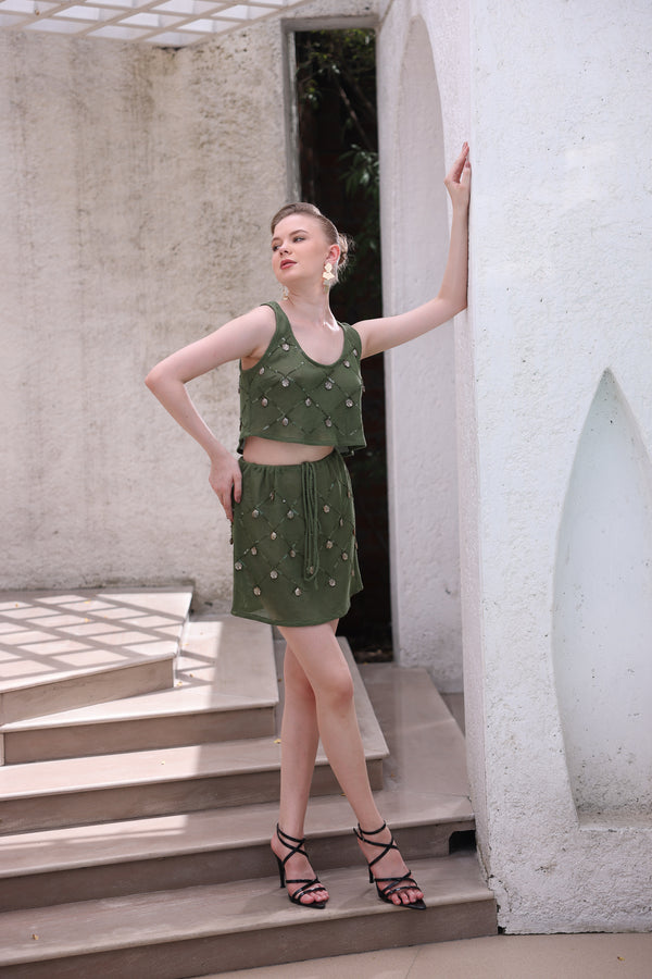 Olive Embellished Co-ord Set