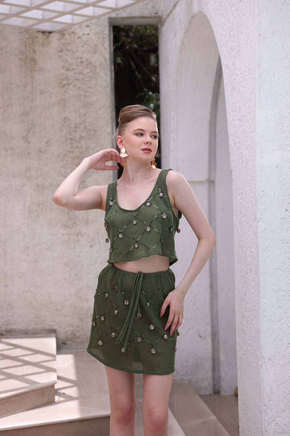 Olive Embellished Co-ord Set