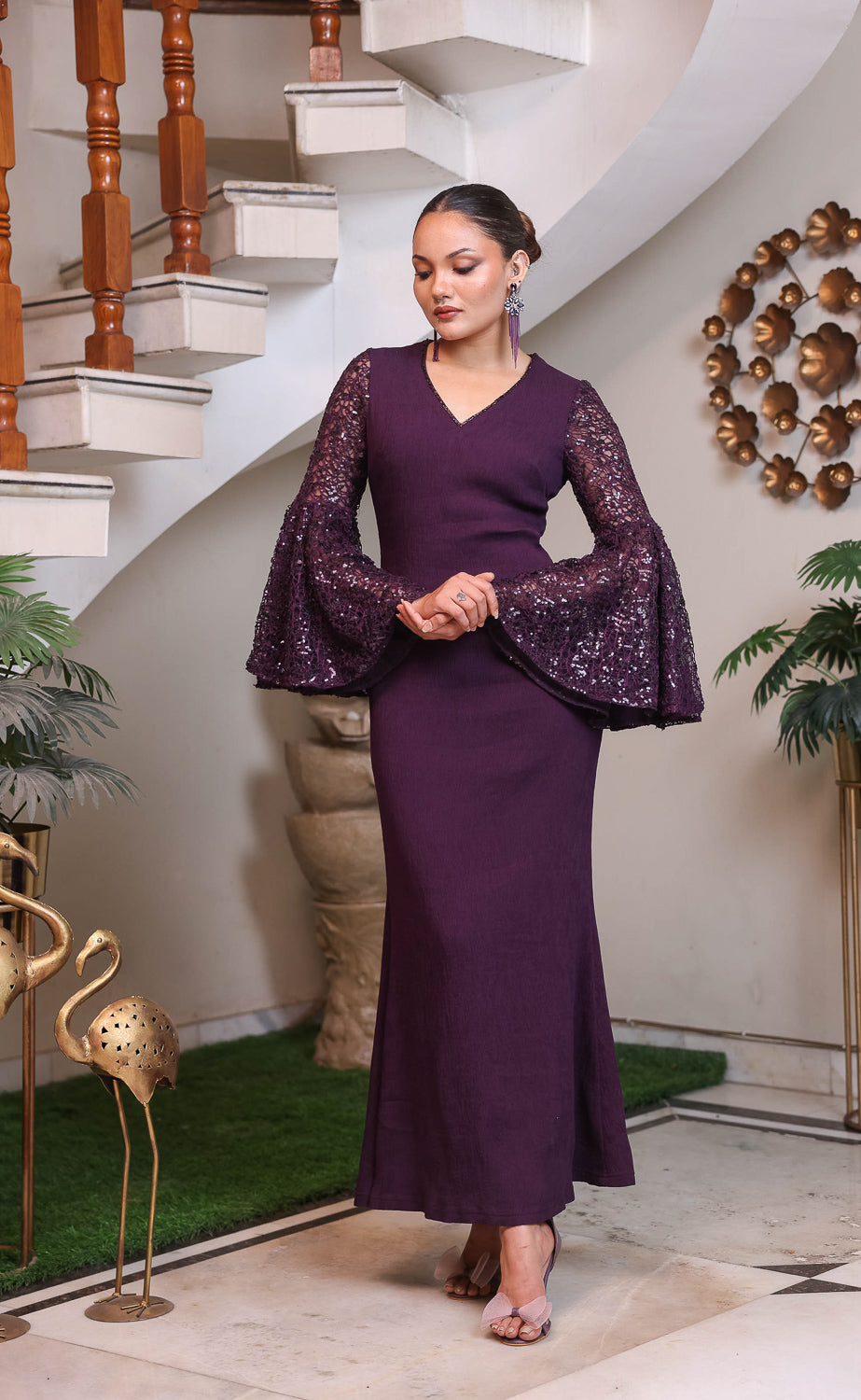 Purple Bell-Sleeve Gown