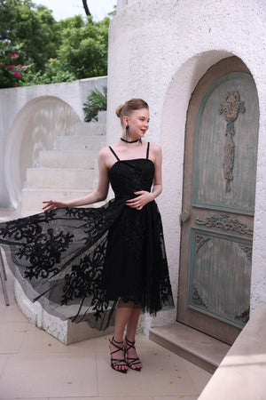 Black Hand-Beaded Lace Dress