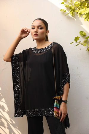 Black Sequin Cape Top