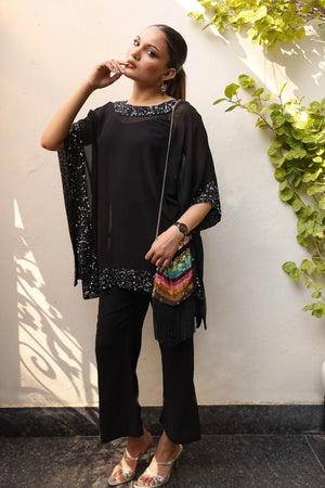 Black Sequin Cape Top