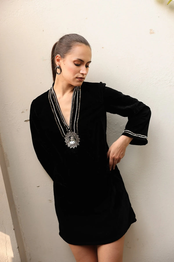 Black Velvet Necklace Tunic