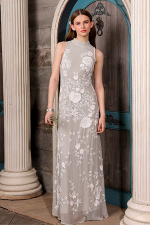 Grey Floral Hand-Embroidered Gown