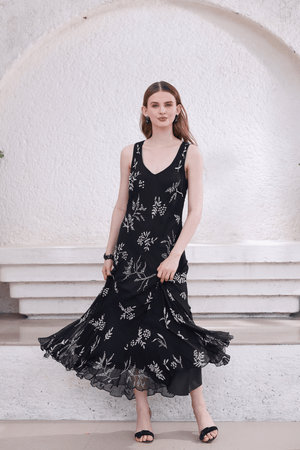 Black Hand-Beaded Dress