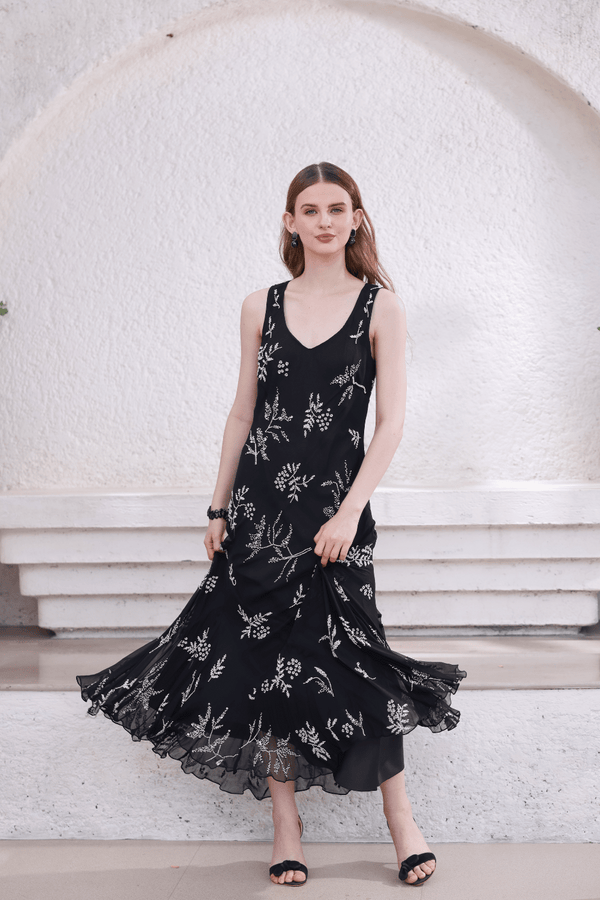 Black Hand-Beaded Dress