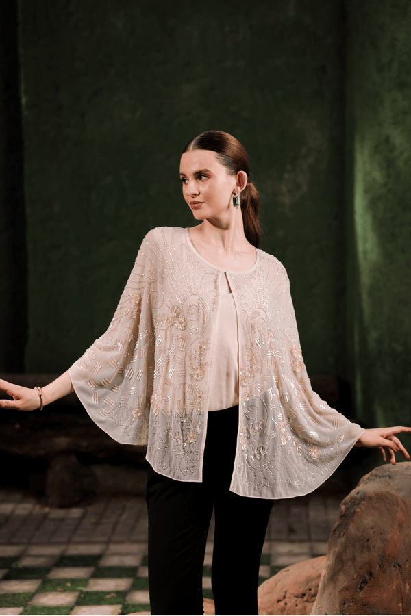 Close-up of fabric and neckline detailing on Edition Two nude beige inner vest – premium design