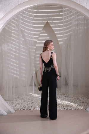 Black Embellished Wide-Leg Jumpsuit