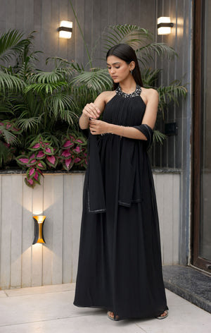 Black Halter Flow Dress