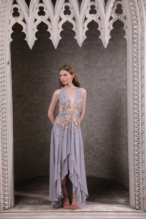 Platinum Embellished High-Low Gown