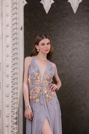 Platinum Embellished High-Low Gown