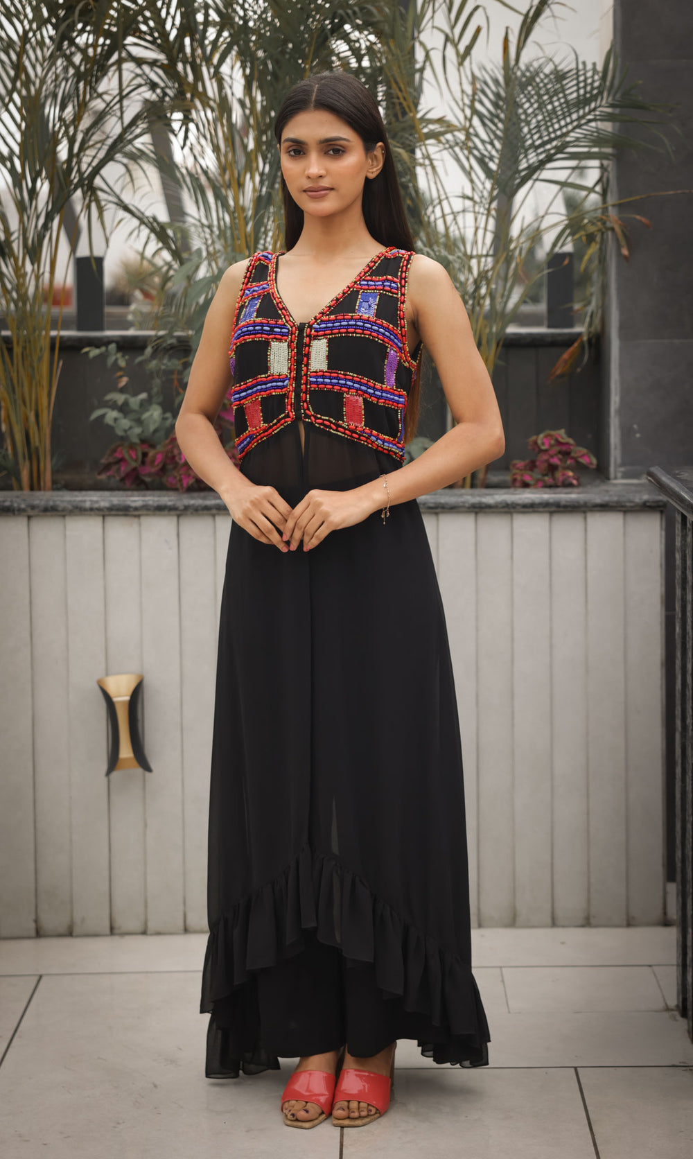 Black Boho Dress with Multi-Coloured Hand Beading