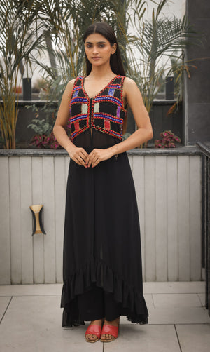 Black Boho Dress with Multi-Coloured Hand Beading