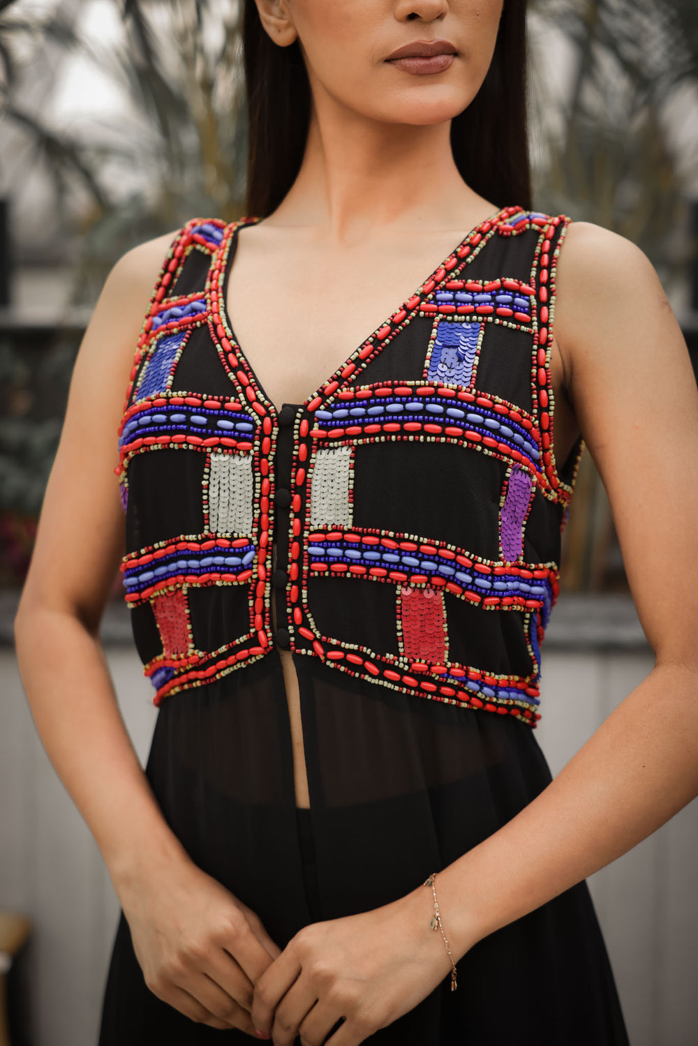Black Boho Dress with Multi-Coloured Hand Beading
