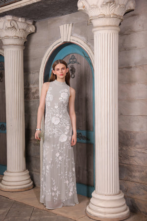 Grey Floral Hand-Embroidered Gown