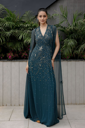 Deep Team Embroidered Wrap Gown