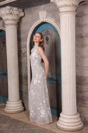 Grey Floral Hand-Embroidered Gown