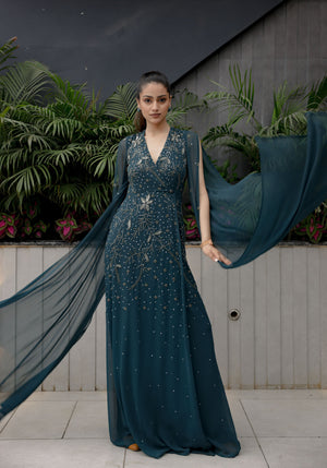 Deep Team Embroidered Wrap Gown