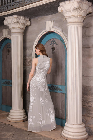 Grey Floral Hand-Embroidered Gown