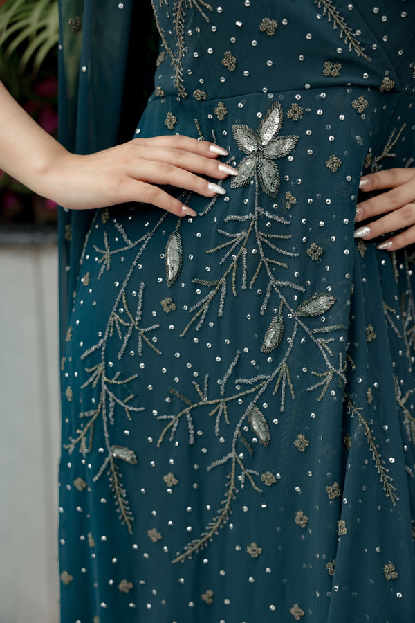 Deep Team Embroidered Wrap Gown