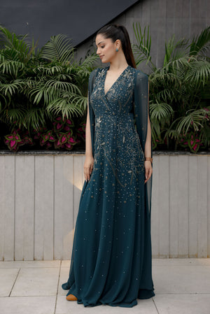 Deep Team Embroidered Wrap Gown
