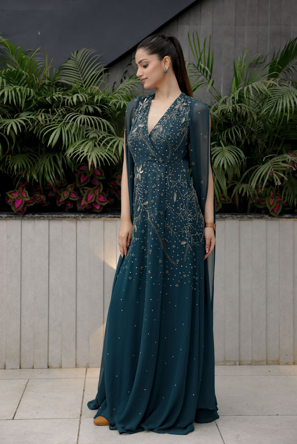 Deep Team Embroidered Wrap Gown