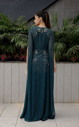 Deep Team Embroidered Wrap Gown