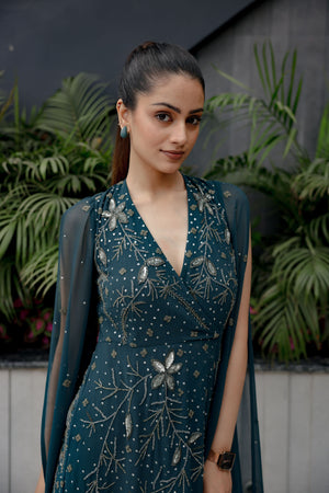 Deep Team Embroidered Wrap Gown
