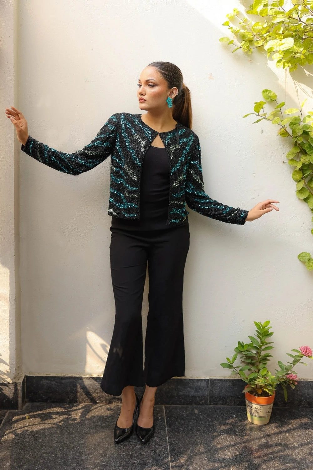 Black & Teal Sequin Shrug