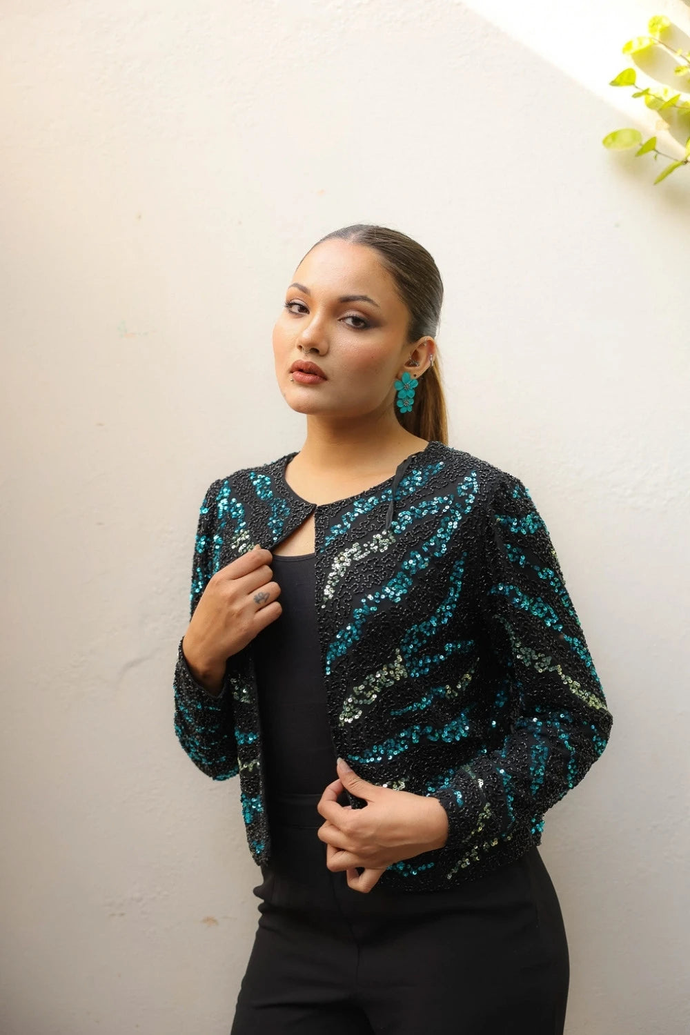 Black & Teal Sequin Shrug