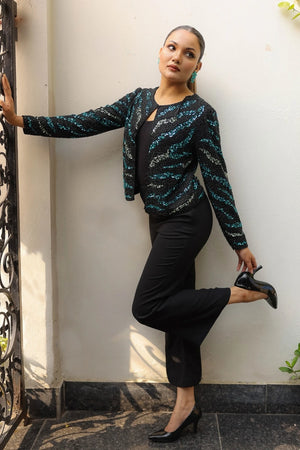 Black & Teal Sequin Shrug