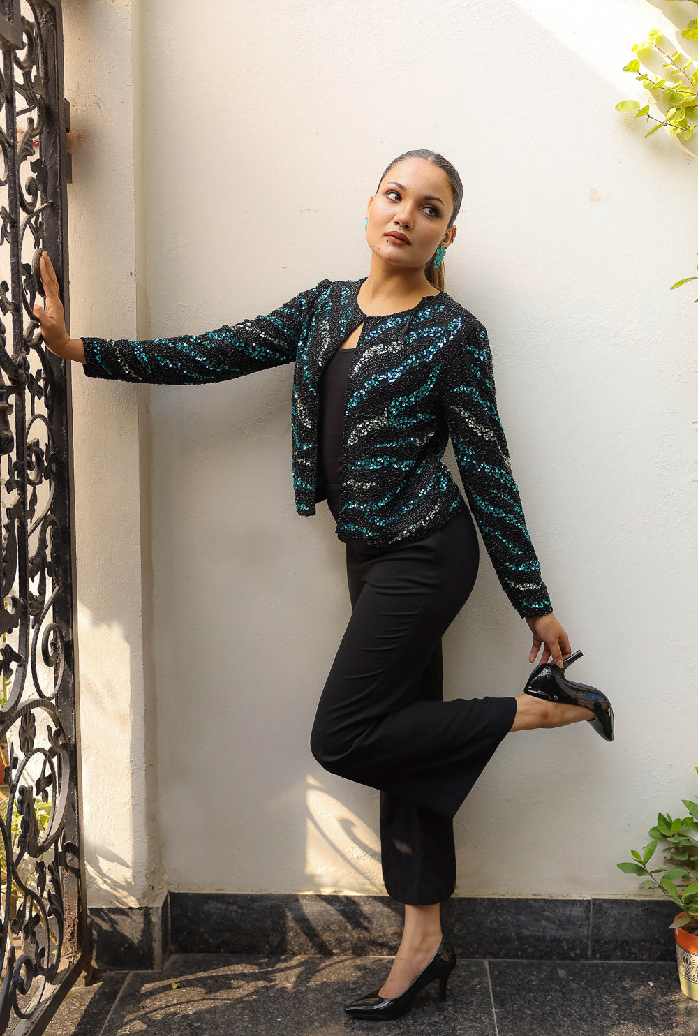 Black & Teal Sequin Shrug