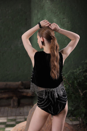 Black & Silver Fringe Co-ord Set