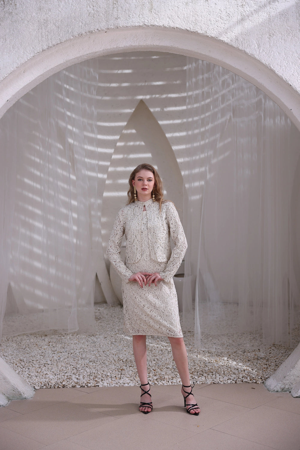 Ivory Hand-Beaded Lace Dress