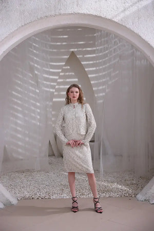 Ivory Hand-Beaded Lace Dress