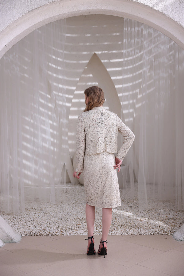 Ivory Hand-Beaded Lace Dress