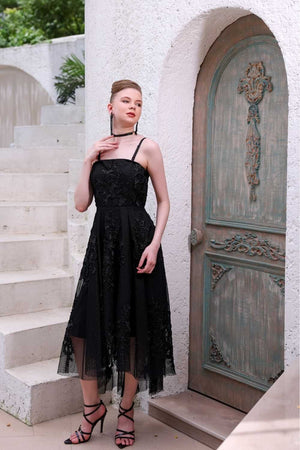 Black Hand-Beaded Lace Dress