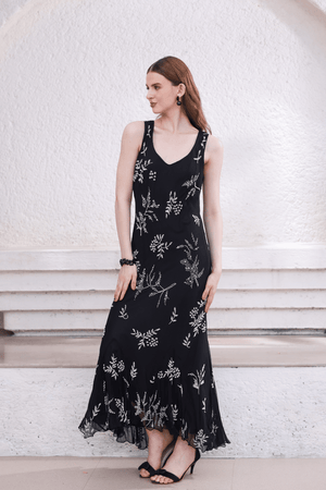 Black Hand-Beaded Dress